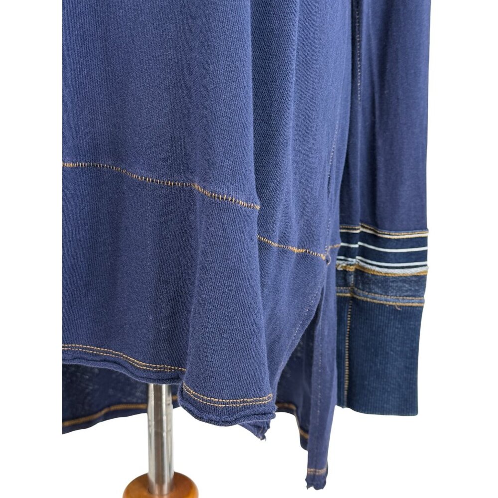 Free People Blue Slouchy Exposed Stitch Embellished Henley Top | Boho Grunge S - Picture 6 of 16